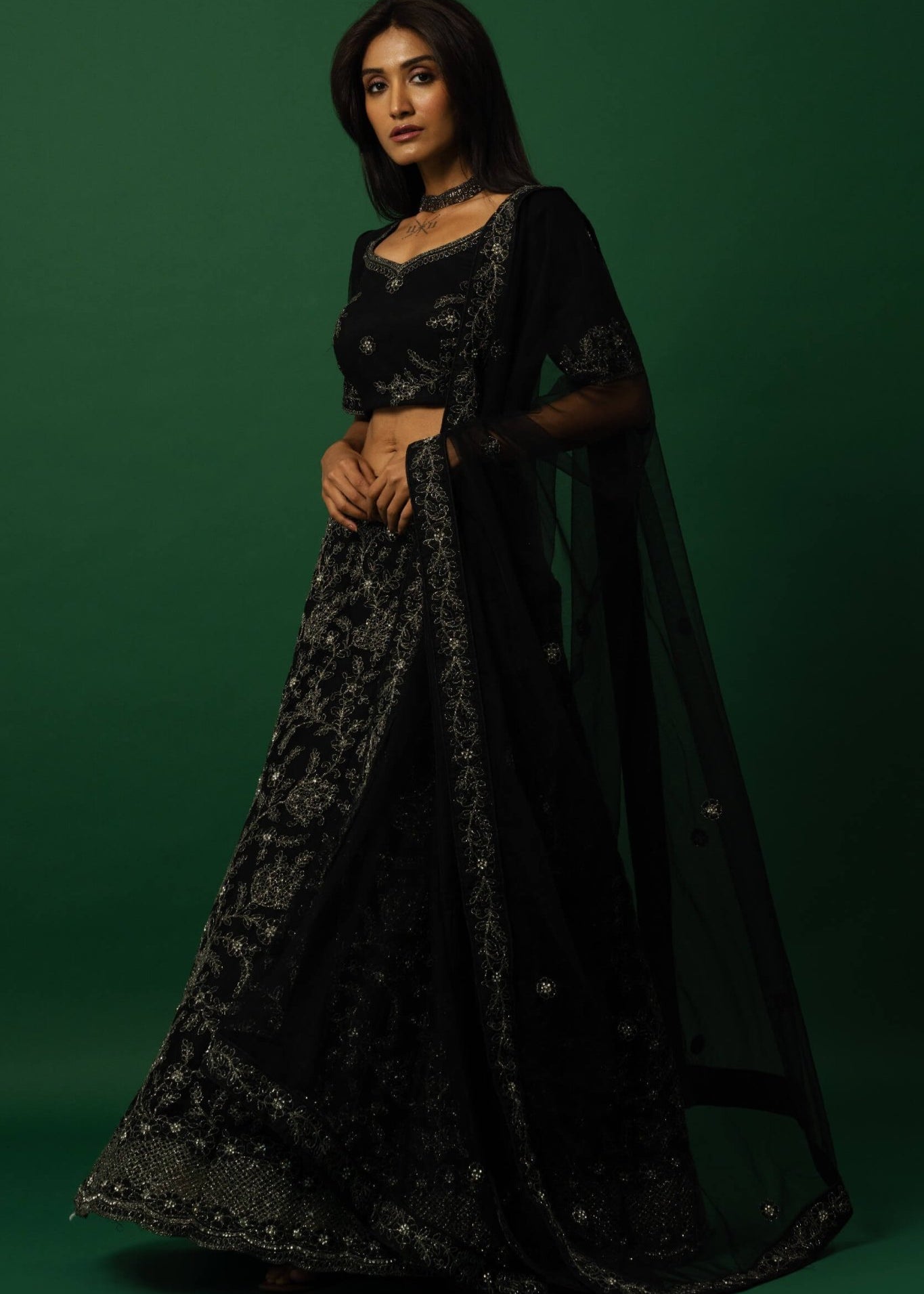 Black Lehenga Set with Zardozi Embroidery - Anvi Couture