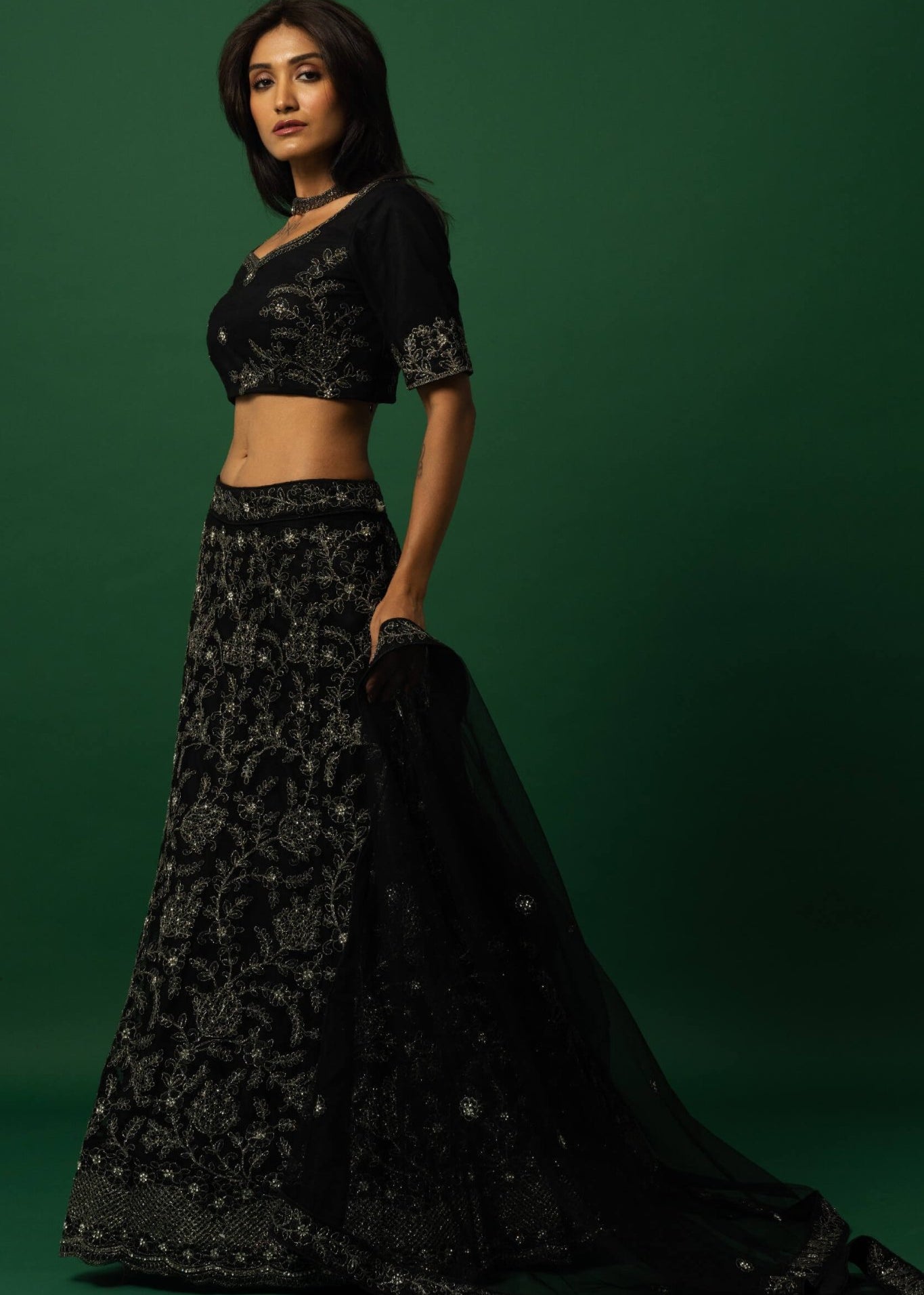 Black Lehenga Set with Zardozi Embroidery - Anvi Couture