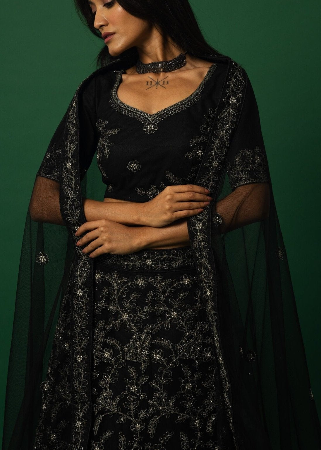 Black Lehenga Set with Zardozi Embroidery - Anvi Couture