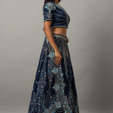 Dark Blue Floral Embroidered Lehenga Set with Zardozi Work - Anvi Couture