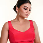 Rani Pink Leaf Neckline Blouse in Crepe with Back Cutout - Anvi Couture