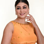 Butter Yellow Sleeveless Blouse in Crepe Silk with Hand Embroidery work - Anvi Couture