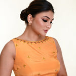 Butter Yellow Sleeveless Blouse in Crepe Silk with Hand Embroidery work - Anvi Couture