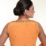 Butter Yellow Sleeveless Blouse in Crepe Silk with Hand Embroidery work - Anvi Couture