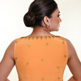 Butter Yellow Sleeveless Blouse in Crepe Silk with Hand Embroidery work - Anvi Couture