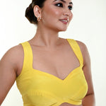 Bright Yellow Sleeveless Blouse in Crepe Silk with Strappy Back Hook Closure - Anvi Couture