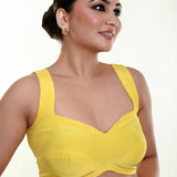 Bright Yellow Sleeveless Blouse in Crepe Silk with Strappy Back Hook Closure - Anvi Couture