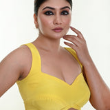 Bright Yellow Sleeveless Blouse in Crepe Silk with Strappy Back Hook Closure - Anvi Couture