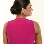 Pink Close Neck Sleeveless Silk Blouse with Front Hook Closure - Anvi Couture