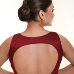 Maroon blouse in Raw Silk Leaf Shaped Neckline and Back Cut out - Anvi Couture