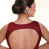 Maroon blouse in Raw Silk Leaf Shaped Neckline and Back Cut out - Anvi Couture