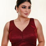 Maroon blouse in Raw Silk Leaf Shaped Neckline and Back Cut out - Anvi Couture