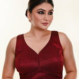 Maroon blouse in Raw Silk Leaf Shaped Neckline and Back Cut out - Anvi Couture