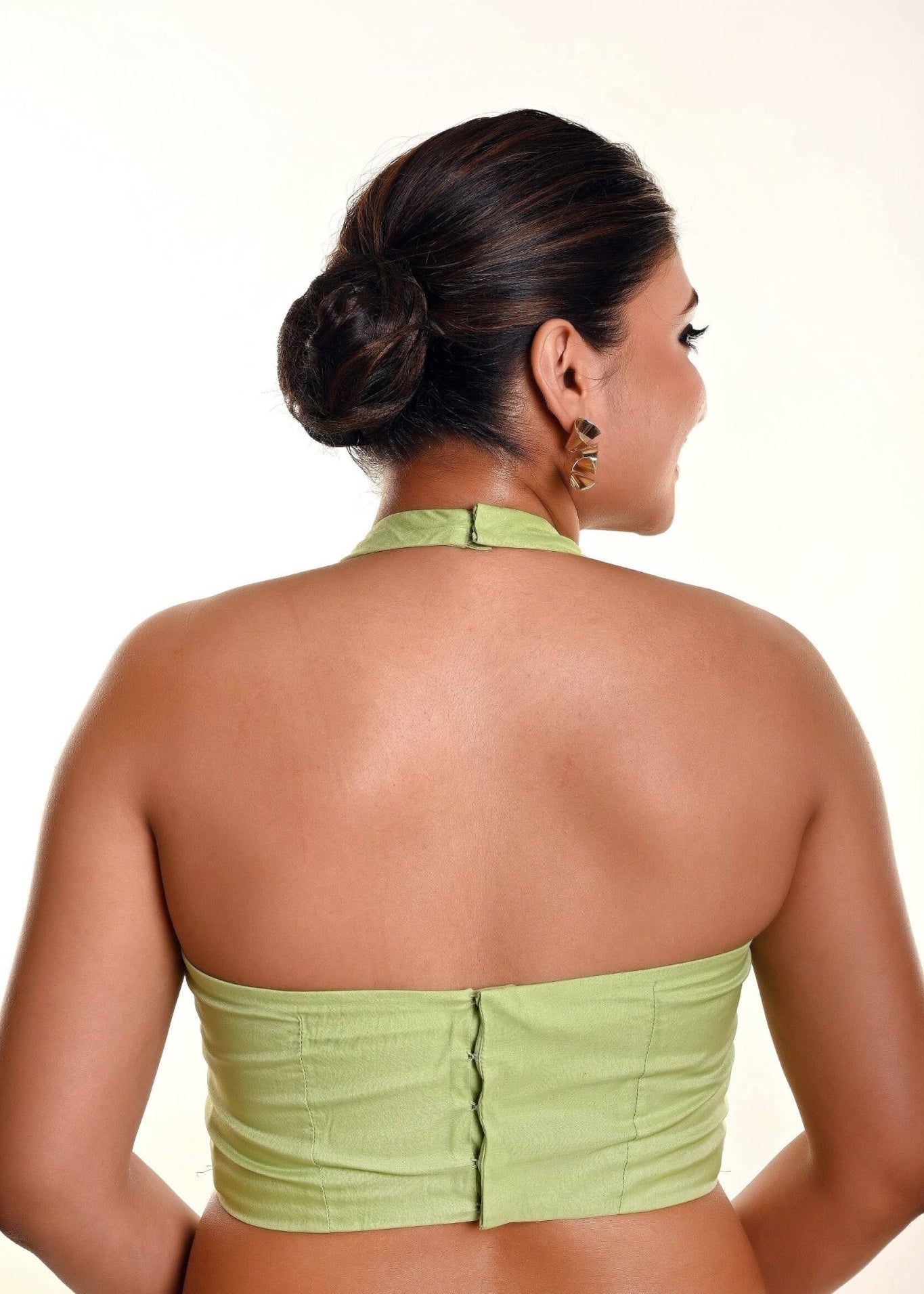 Mint Green Blouse in Organza with Halter Neckline - Anvi Couture