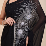 Black Embroidery Partywear Saree With Designer Blouse - Anvi Couture