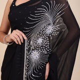 Black Embroidery Partywear Saree With Designer Blouse - Anvi Couture