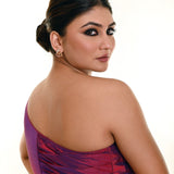 Wine Purple Dual Tone One Shoulder Blouse in Pure Silk with Pleated Back Design - Anvi Couture