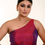 Wine Purple Dual Tone One Shoulder Blouse in Pure Silk with Pleated Back Design - Anvi Couture