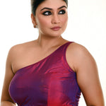 Wine Purple Dual Tone One Shoulder Blouse in Pure Silk with Pleated Back Design - Anvi Couture