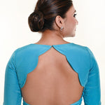 Sky Blue High Neck Blouse with Scallop Back Cutout with Bow and Half sleeves - Anvi Couture