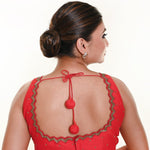 Bright Red Sleeveless Blouse in Silk with Cutdana Embroidered with Tassel - Anvi Couture