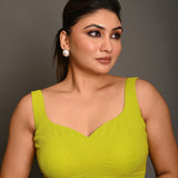 Bright Green Sleeveless Blouse in Georgette with Sweetheart Neckline - Anvi Couture