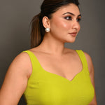 Bright Green Sleeveless Blouse in Georgette with Sweetheart Neckline - Anvi Couture