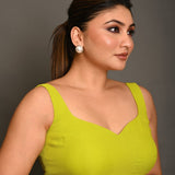 Bright Green Sleeveless Blouse in Georgette with Sweetheart Neckline - Anvi Couture