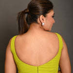 Bright Green Sleeveless Blouse in Georgette with Sweetheart Neckline - Anvi Couture