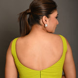 Bright Green Sleeveless Blouse in Georgette with Sweetheart Neckline - Anvi Couture