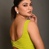 Bright Green Sleeveless Blouse in Georgette with Sweetheart Neckline - Anvi Couture