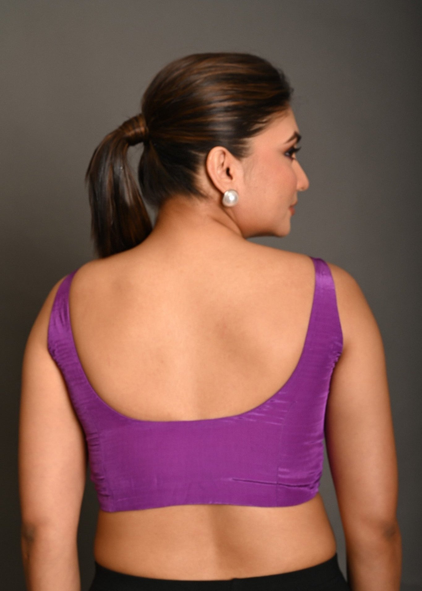 Purple Satin Silk Blouse with Front Button Enclosure - Anvi Couture