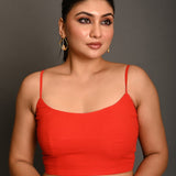 Bright Red Georgette Spaghetti Straps Blouse with Wide U - Neckline - Anvi Couture