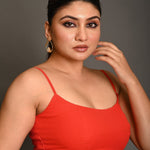 Bright Red Georgette Spaghetti Straps Blouse with Wide U - Neckline - Anvi Couture