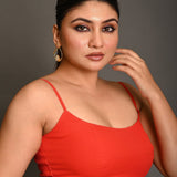 Bright Red Georgette Spaghetti Straps Blouse with Wide U - Neckline - Anvi Couture