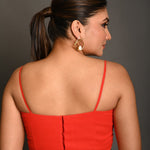 Bright Red Georgette Spaghetti Straps Blouse with Wide U - Neckline - Anvi Couture