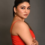 Bright Red Georgette Spaghetti Straps Blouse with Wide U - Neckline - Anvi Couture