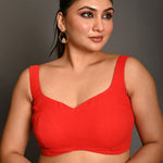 Pinkish Red Georgette Butterfly - Cut Sleeveless Blouse with Sweetheart Neckline - Anvi Couture