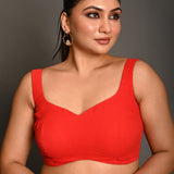 Pinkish Red Georgette Butterfly - Cut Sleeveless Blouse with Sweetheart Neckline - Anvi Couture