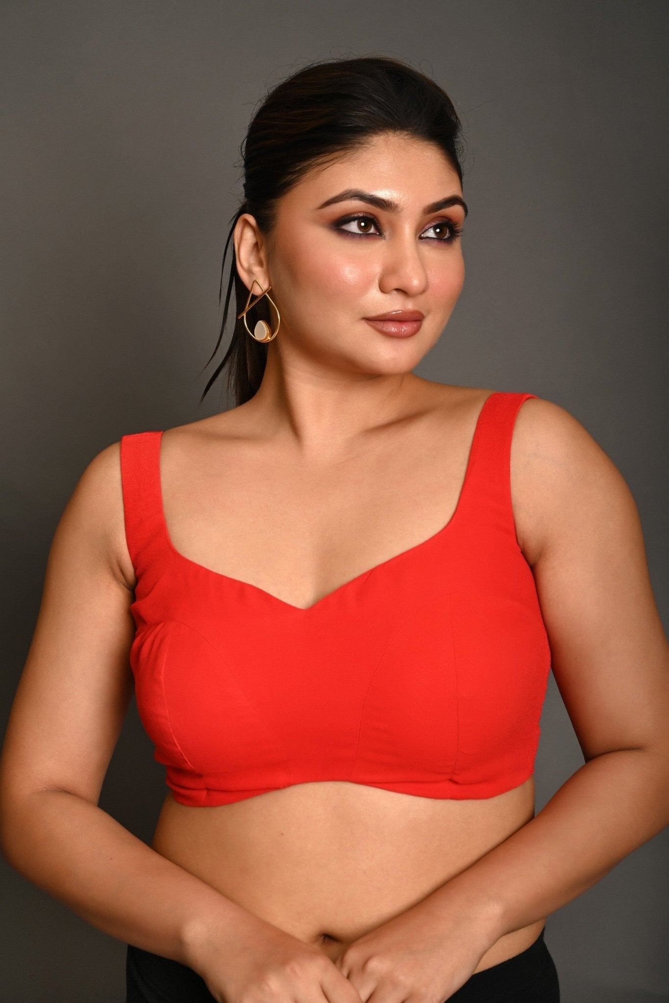 Pinkish Red Georgette Butterfly - Cut Sleeveless Blouse with Sweetheart Neckline - Anvi Couture