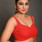 Pinkish Red Georgette Butterfly - Cut Sleeveless Blouse with Sweetheart Neckline - Anvi Couture