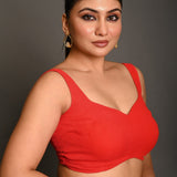 Pinkish Red Georgette Butterfly - Cut Sleeveless Blouse with Sweetheart Neckline - Anvi Couture