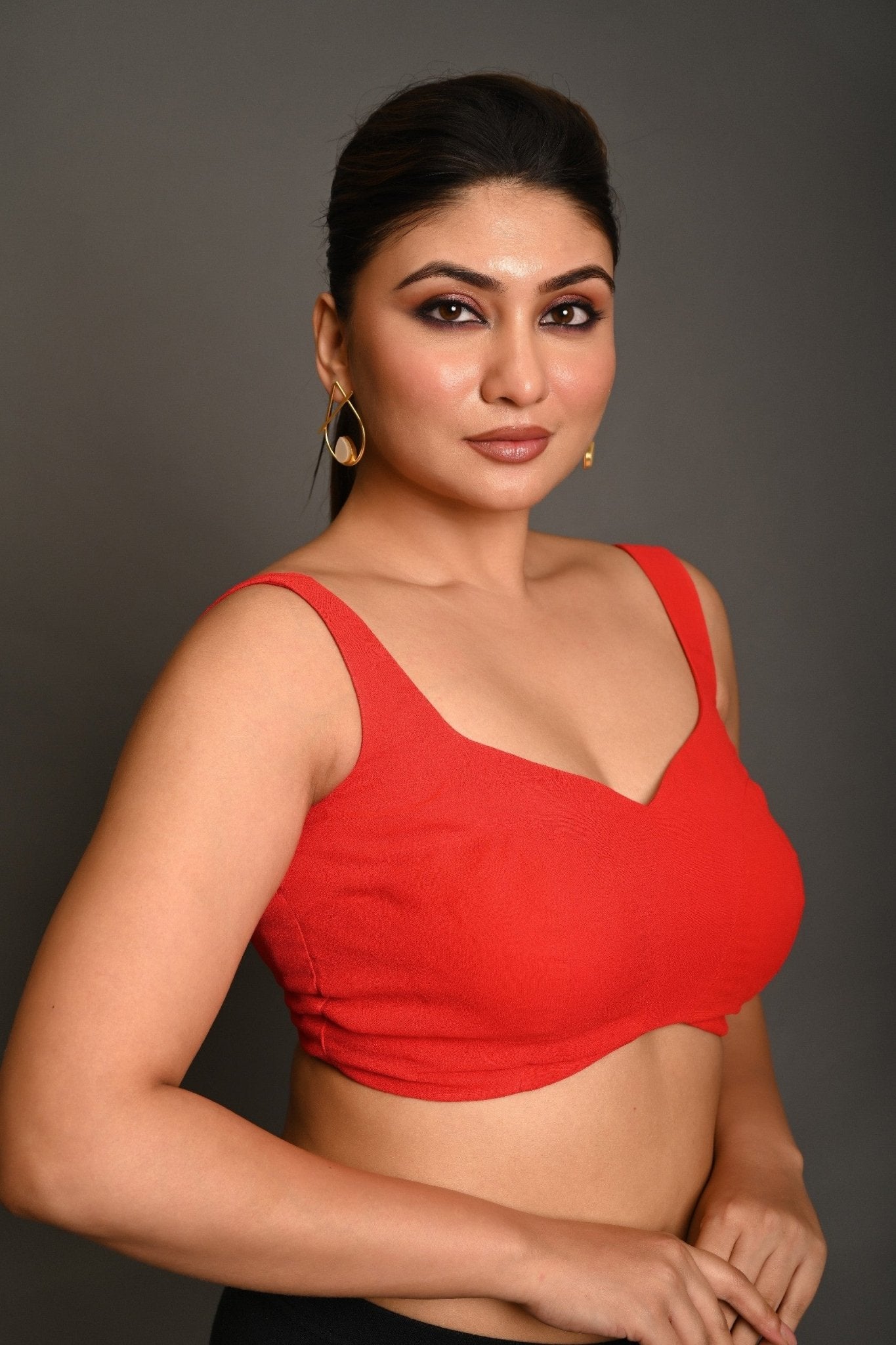 Pinkish Red Georgette Butterfly - Cut Sleeveless Blouse with Sweetheart Neckline - Anvi Couture