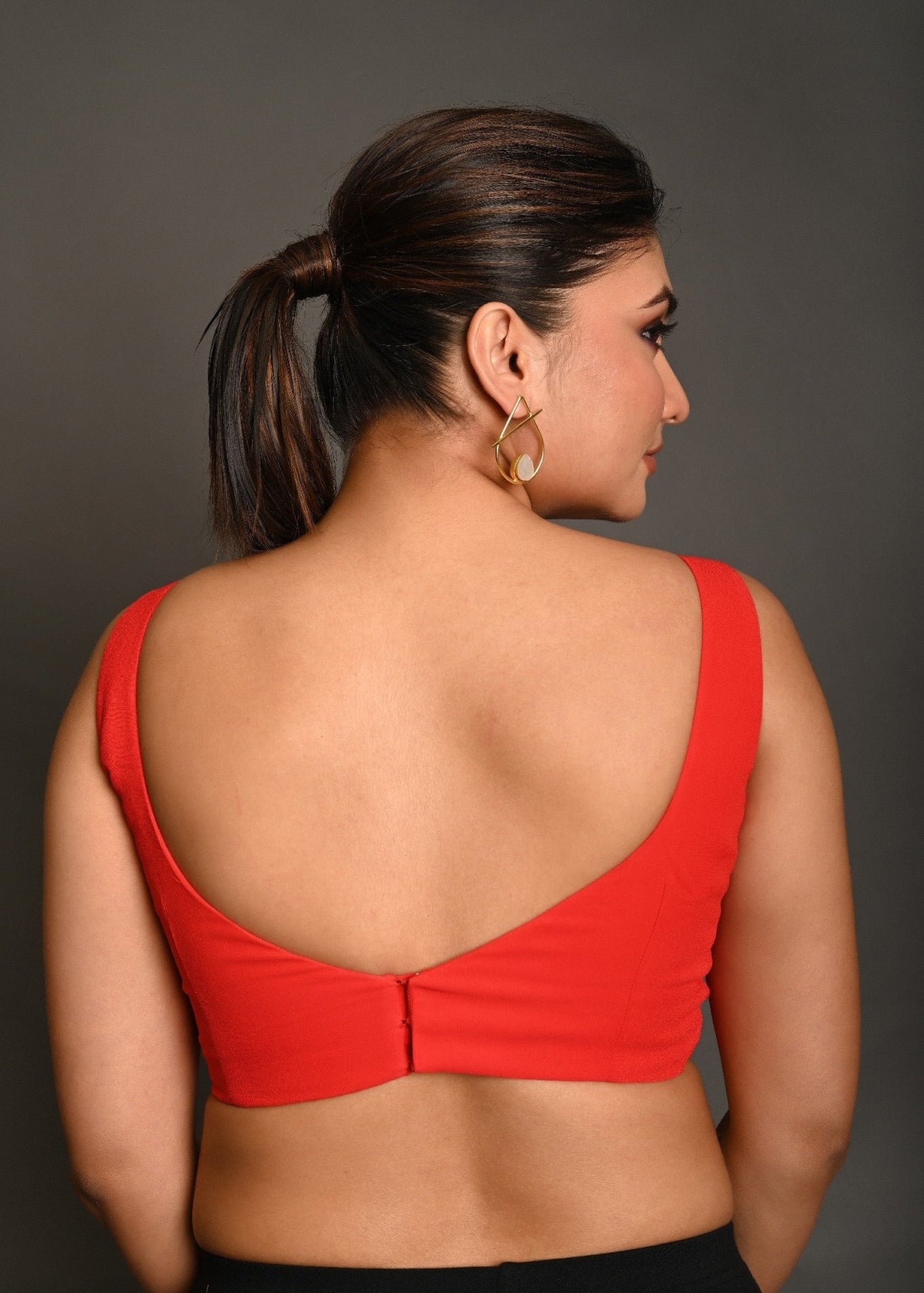 Pinkish Red Georgette Butterfly - Cut Sleeveless Blouse with Sweetheart Neckline - Anvi Couture