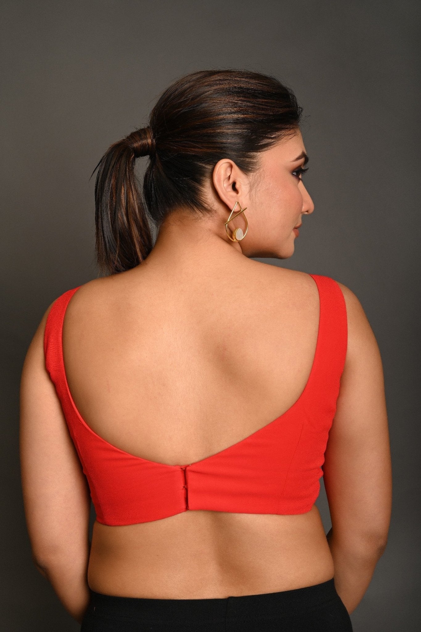Pinkish Red Georgette Butterfly - Cut Sleeveless Blouse with Sweetheart Neckline - Anvi Couture
