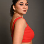 Pinkish Red Georgette Butterfly - Cut Sleeveless Blouse with Sweetheart Neckline - Anvi Couture
