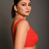 Pinkish Red Georgette Butterfly - Cut Sleeveless Blouse with Sweetheart Neckline - Anvi Couture