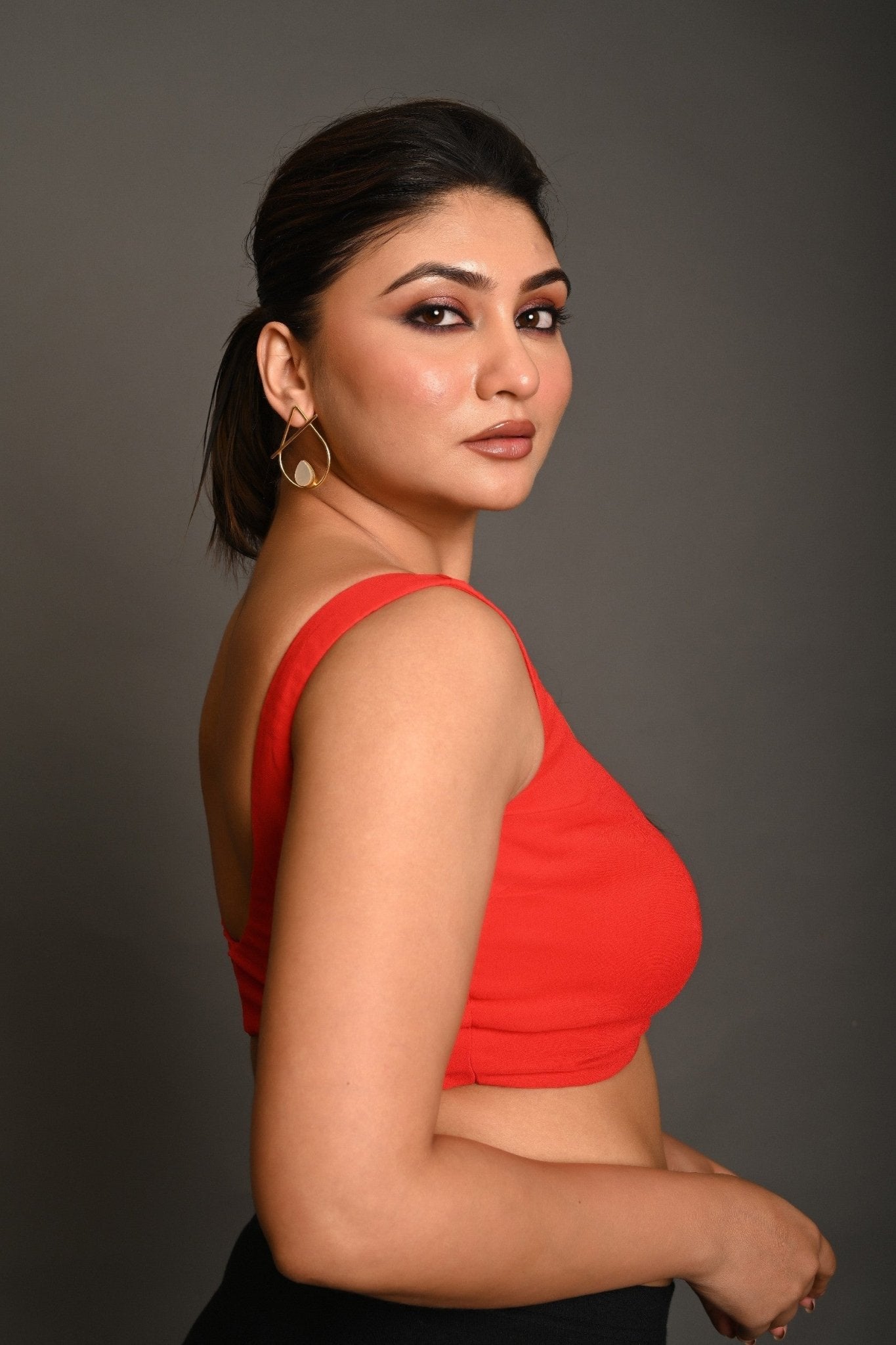 Pinkish Red Georgette Butterfly - Cut Sleeveless Blouse with Sweetheart Neckline - Anvi Couture