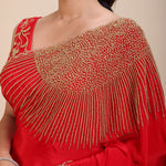 Red Designer Hand Embroidered Saree - Anvi Couture