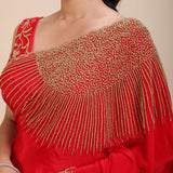 Red Designer Hand Embroidered Saree - Anvi Couture